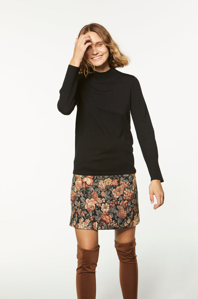 Pull col cheminé en laine - NOIR